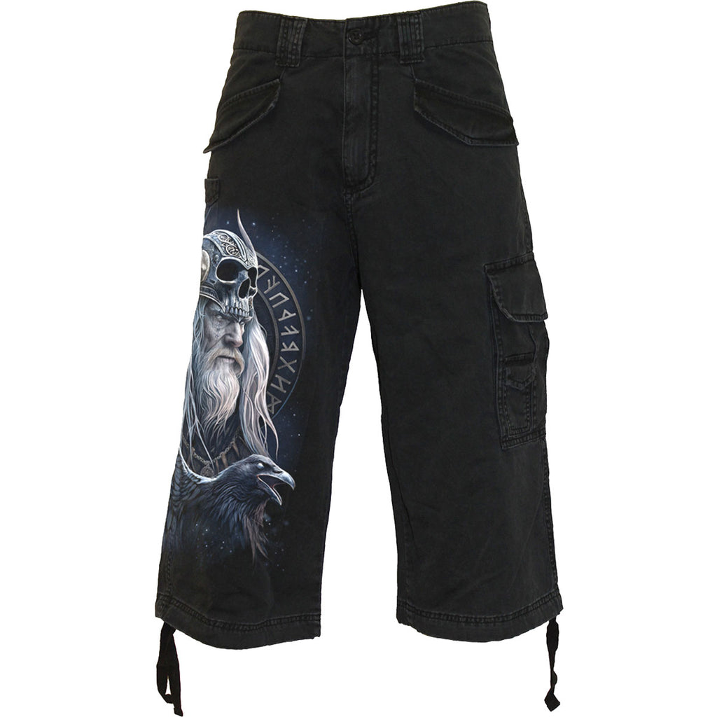 Spiral Unisex Vintage Cargo Shorts: Odin's Warrior (Black) (Back Print)