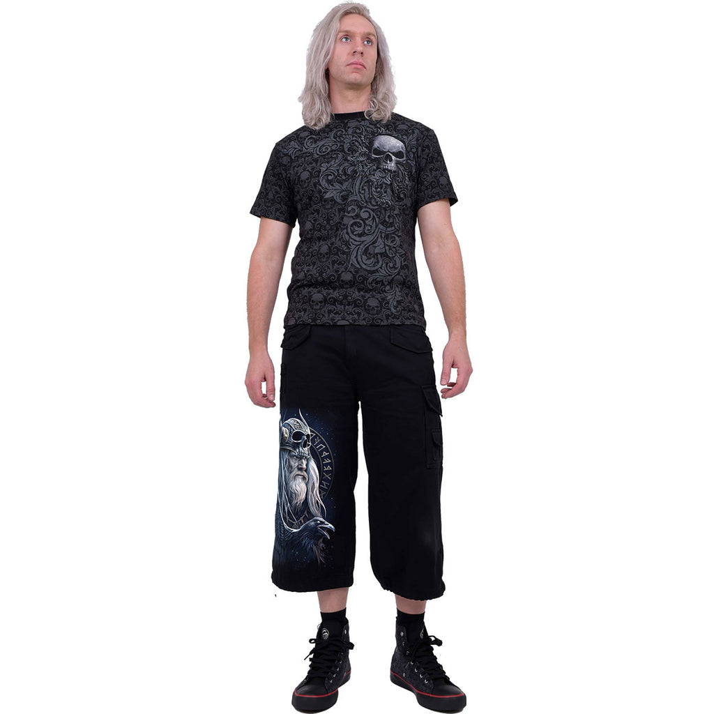 Spiral Unisex Vintage Cargo Shorts: Odin's Warrior (Black) (Back Print)