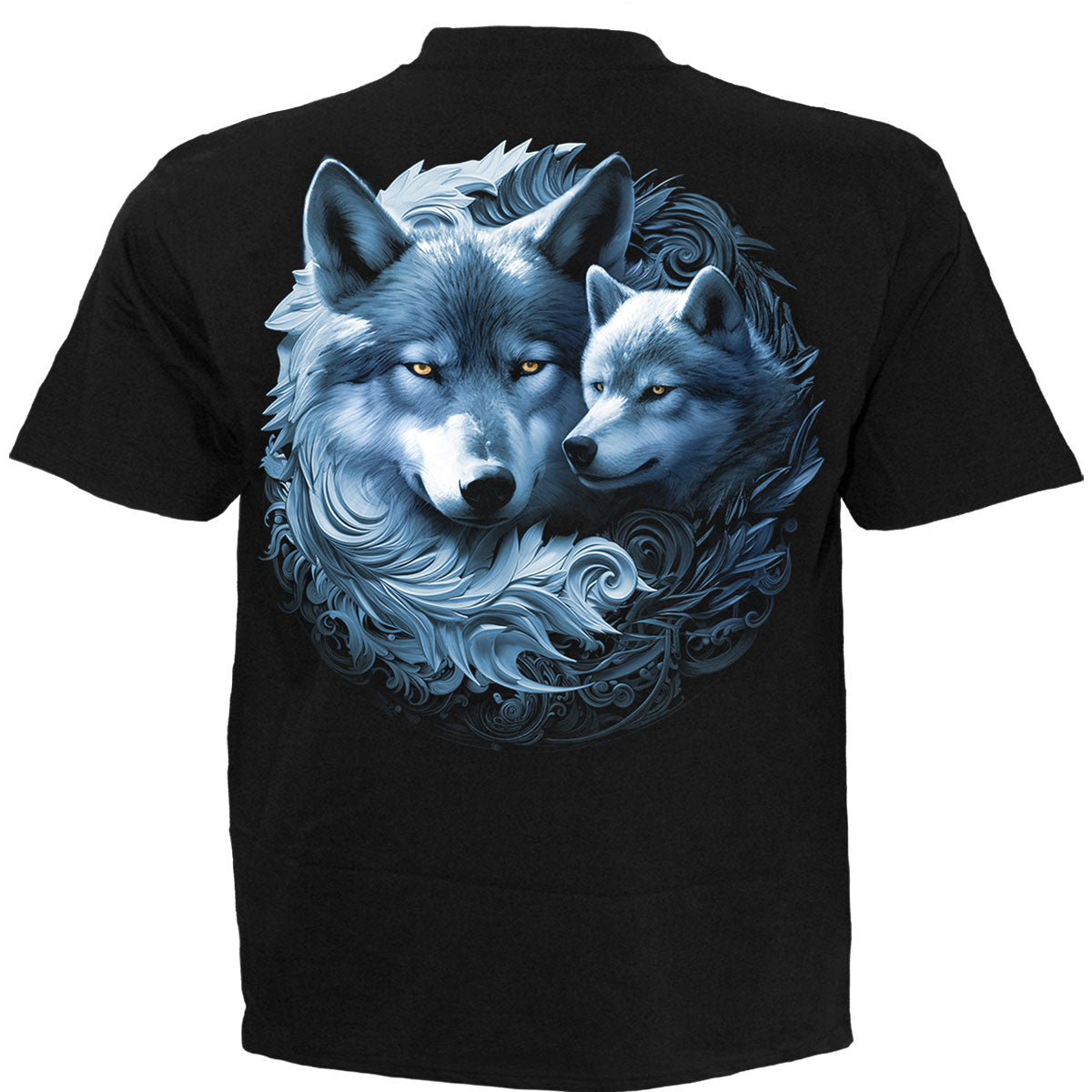 Spiral Unisex T-Shirt: Wolf Guardian (Black) (Back Print)