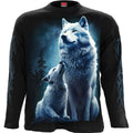 Spiral Unisex Long Sleeve T-Shirt: Wolf Guardian (Black) (Back & Sleeve Print)
