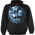 Spiral Unisex Pullover Hoodie: Wolf Guardian (Black) (Back & Sleeve Print)