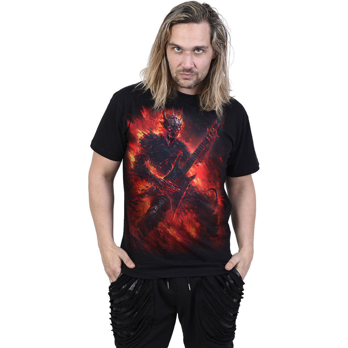 Spiral Unisex T-Shirt: Riff Burner (Black) (Back Print)