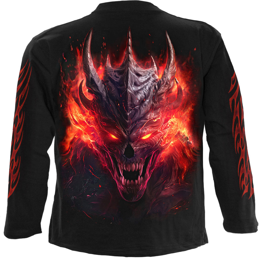 Spiral Unisex Long Sleeve T-Shirt: Riff Burner (Black) (Back & Sleeve Print)