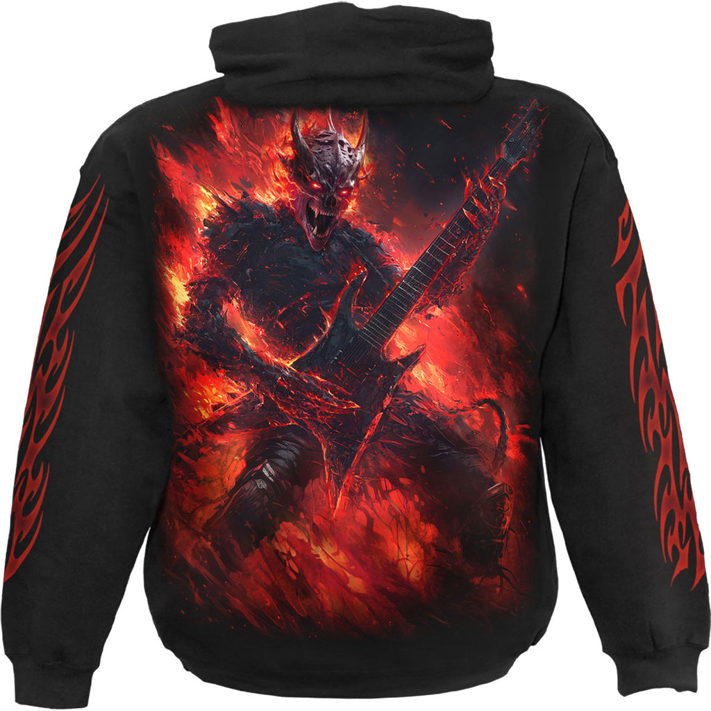 Spiral Unisex Pullover Hoodie: Riff Burner (Black) (Back & Sleeve Print)