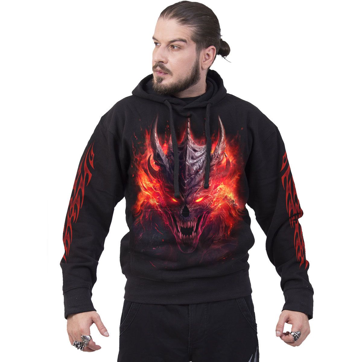 Spiral Unisex Pullover Hoodie: Riff Burner (Black) (Back & Sleeve Print)