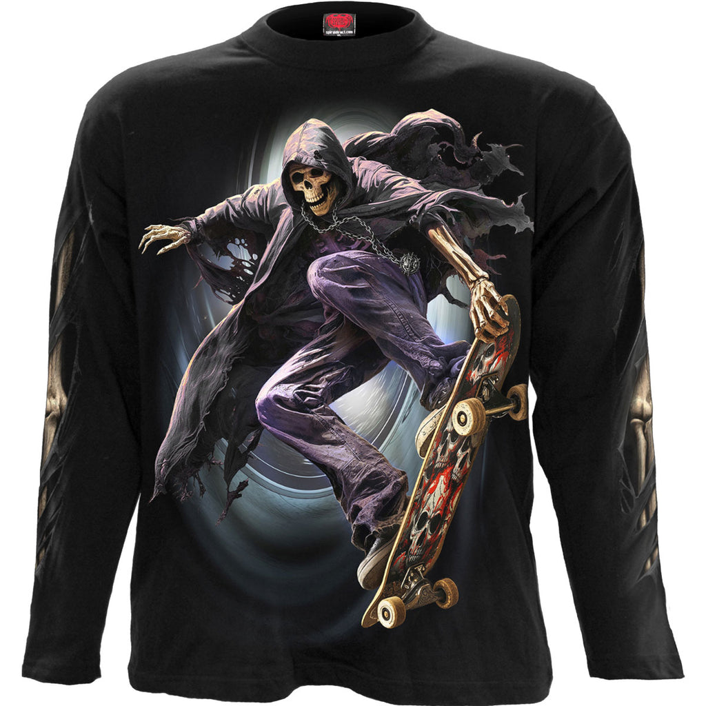Spiral Unisex Long Sleeve T-Shirt: Soul Boarder (Black) (Back & Sleeve Print)