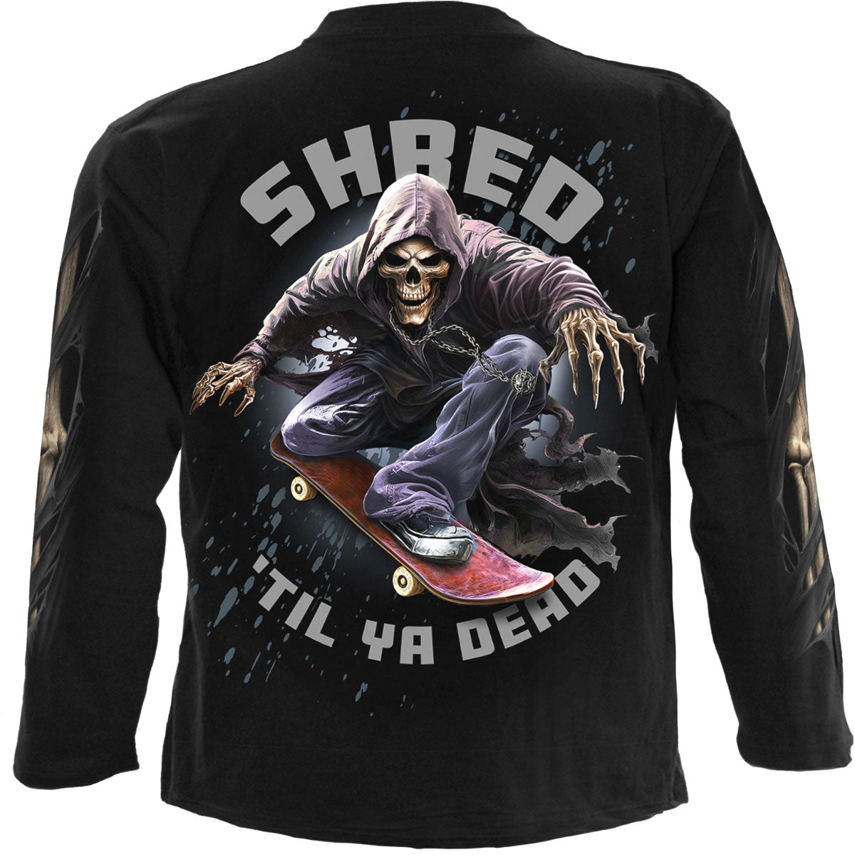 Spiral Unisex Long Sleeve T-Shirt: Soul Boarder (Black) (Back & Sleeve Print)
