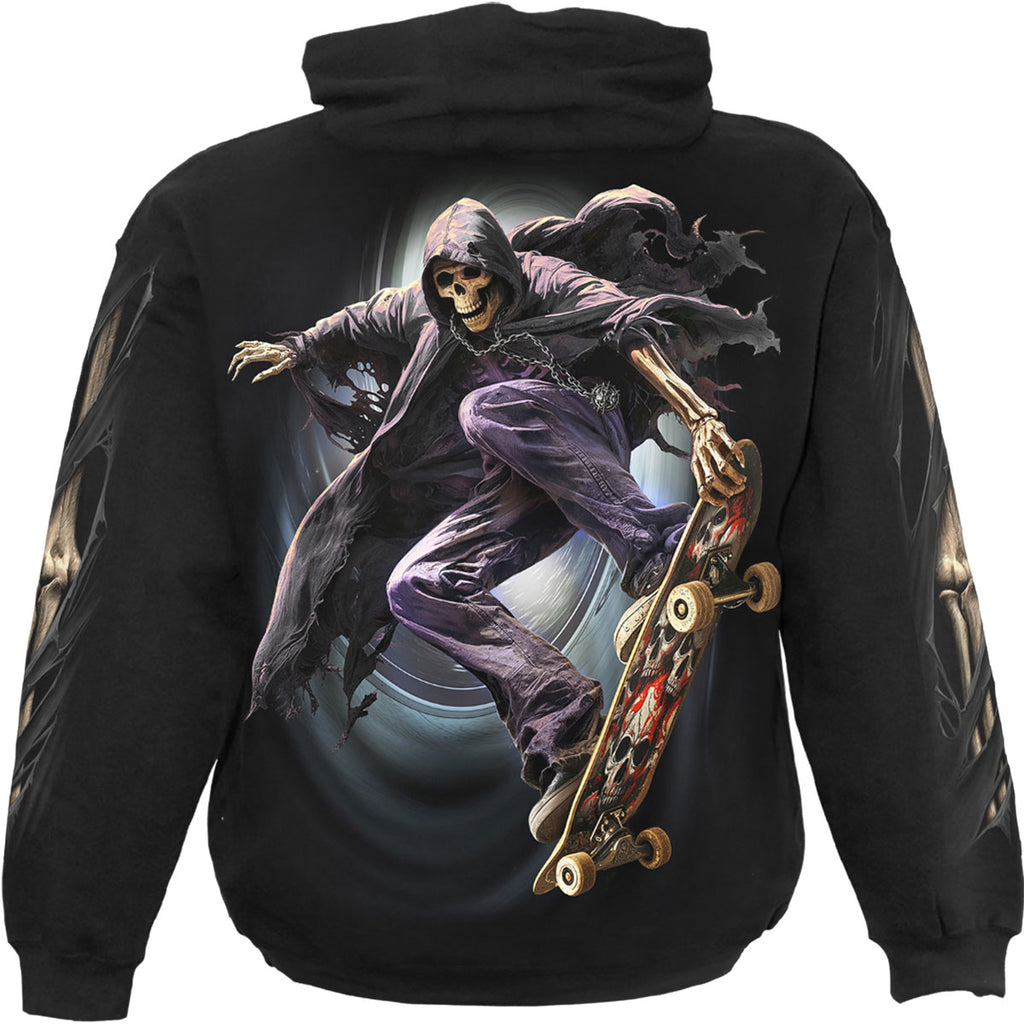 Spiral Unisex Pullover Hoodie: Soul Boarder (Black) (Back & Sleeve Print)