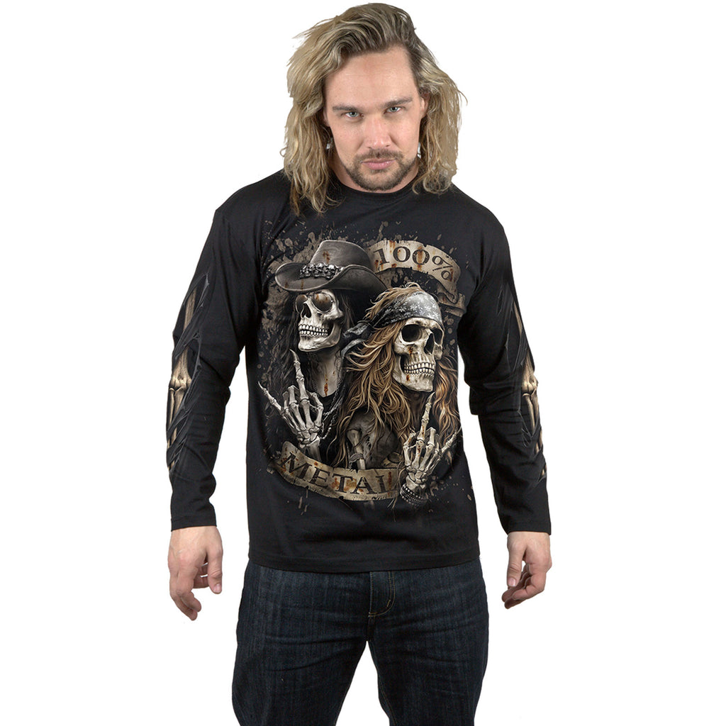 Spiral Unisex Long Sleeve T-Shirt: Pure Metal (Black) (Back & Sleeve Print)