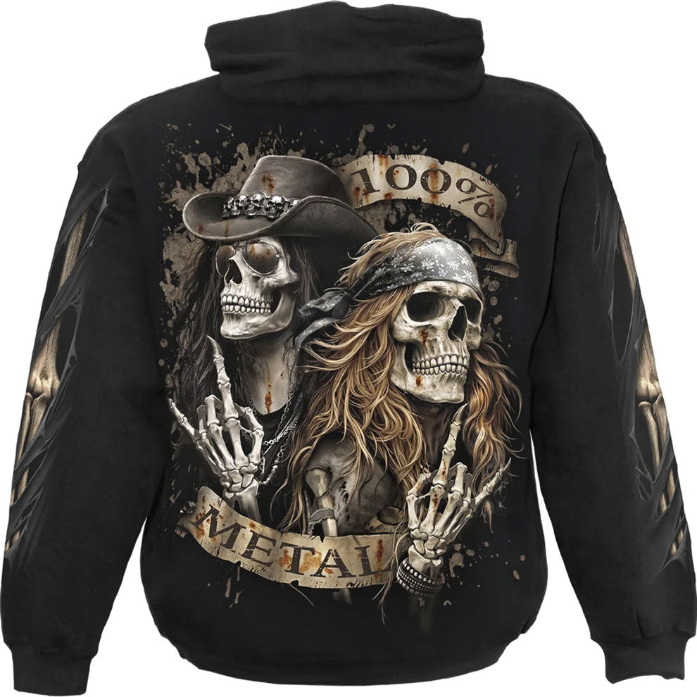 Spiral Unisex Pullover Hoodie: Pure Metal (Black) (Back & Sleeve Print)