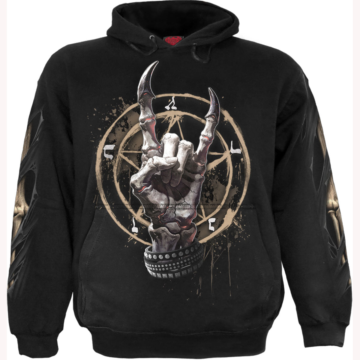 Spiral Unisex Pullover Hoodie: Pure Metal (Black) (Back & Sleeve Print)