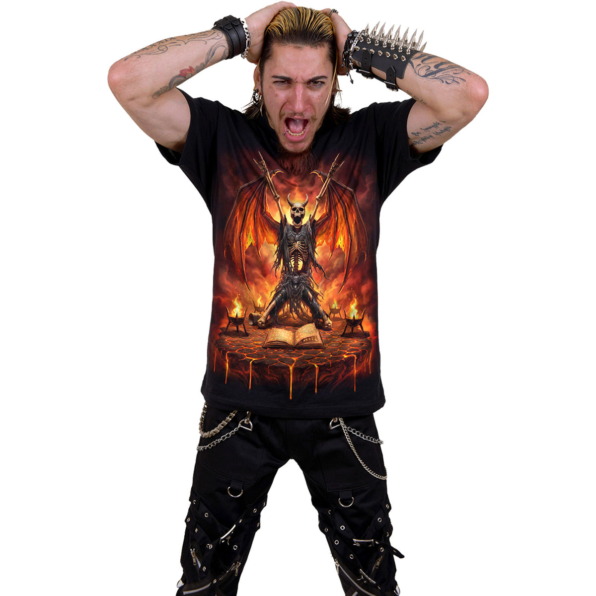 Spiral Unisex T-Shirt: Skeletal Worship (Black) (Back Print) (MISSING PRICE)