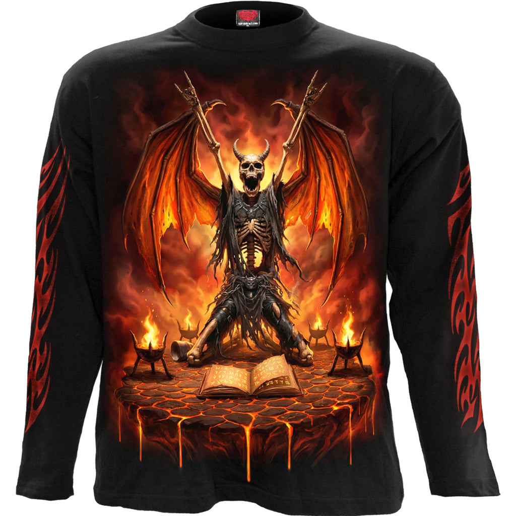 Spiral Unisex Long Sleeve T-Shirt: Skeletal Worship (Black) (Back & Sleeve Print) (MISSING PRICE)