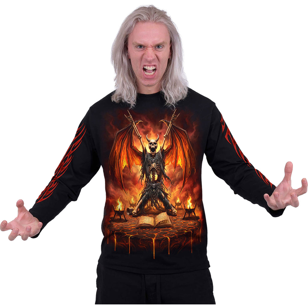 Spiral Unisex Long Sleeve T-Shirt: Skeletal Worship (Black) (Back & Sleeve Print) (MISSING PRICE)