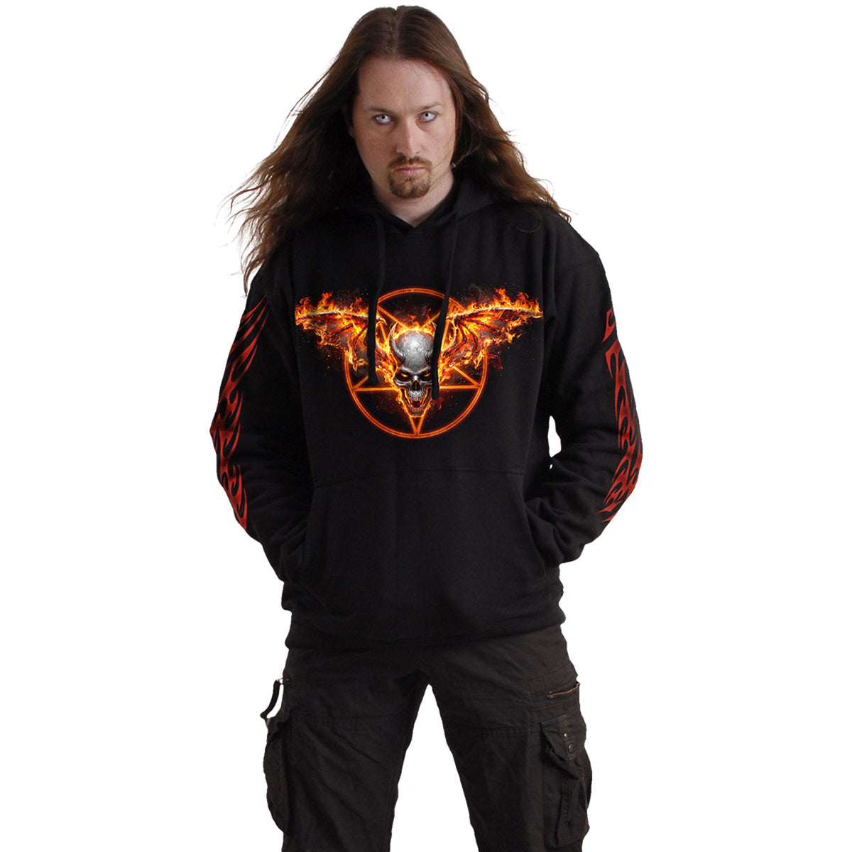 Spiral Unisex Pullover Hoodie: Skeletal Worship (Black) (Back & Sleeve Print) (MISSING PRICE)