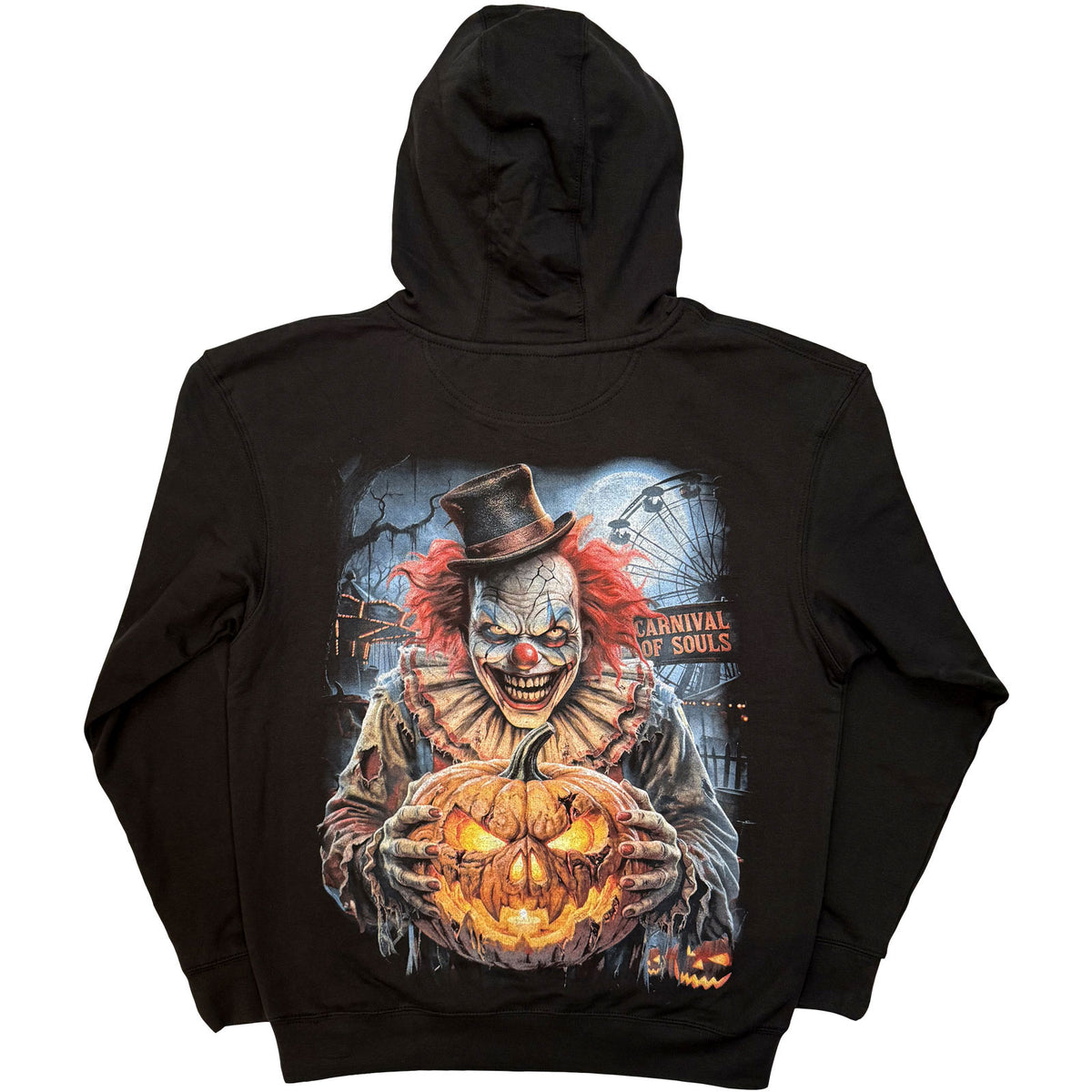 Spiral Unisex Pullover Hoodie: Carnival of Souls (Black) (Back & Sleeve Print)