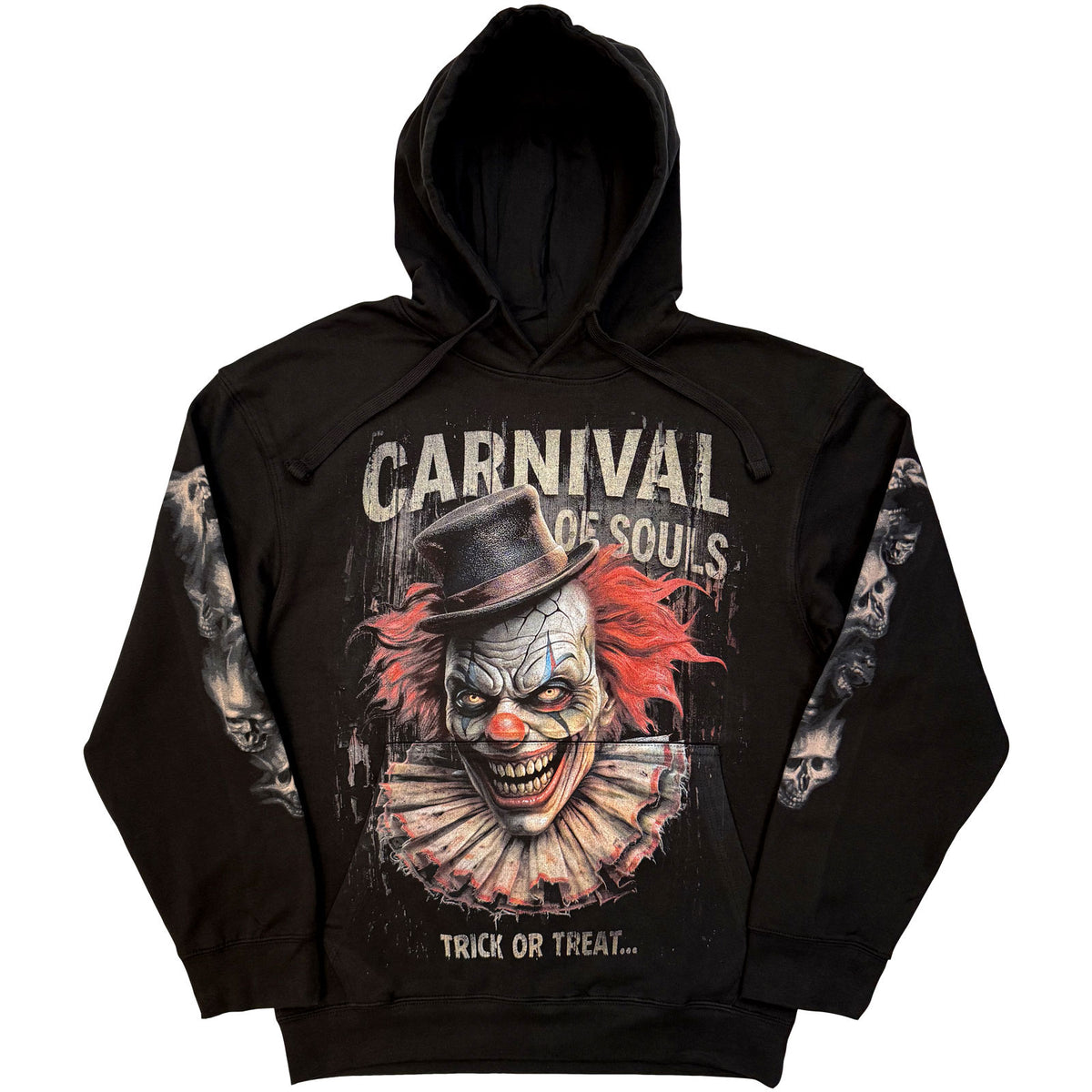 Spiral Unisex Pullover Hoodie: Carnival of Souls (Black) (Back & Sleeve Print)