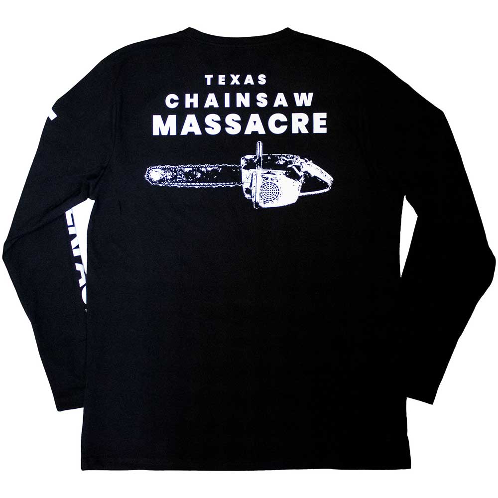 The Texas Chainsaw Massacre Unisex Long Sleeve T-Shirt: Leather Face (Black) (Back Print)