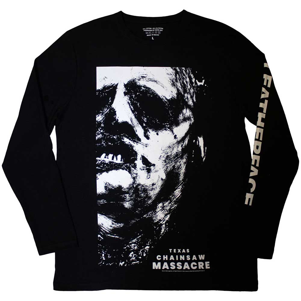 The Texas Chainsaw Massacre Unisex Long Sleeve T-Shirt: Leather Face (Black) (Back Print)