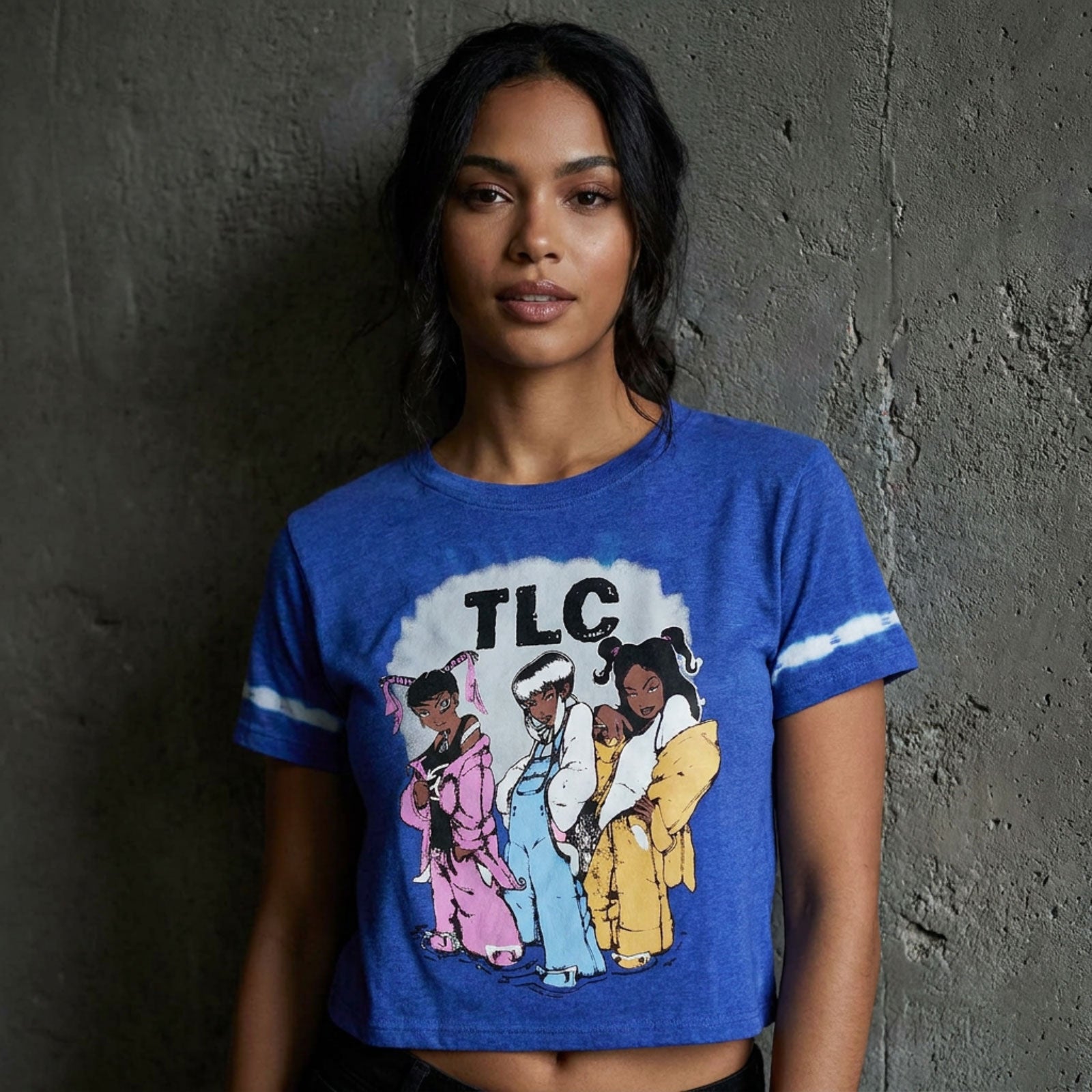 TLC Ladies Crop Top: Cartoon (Blue) (Wash Collection)