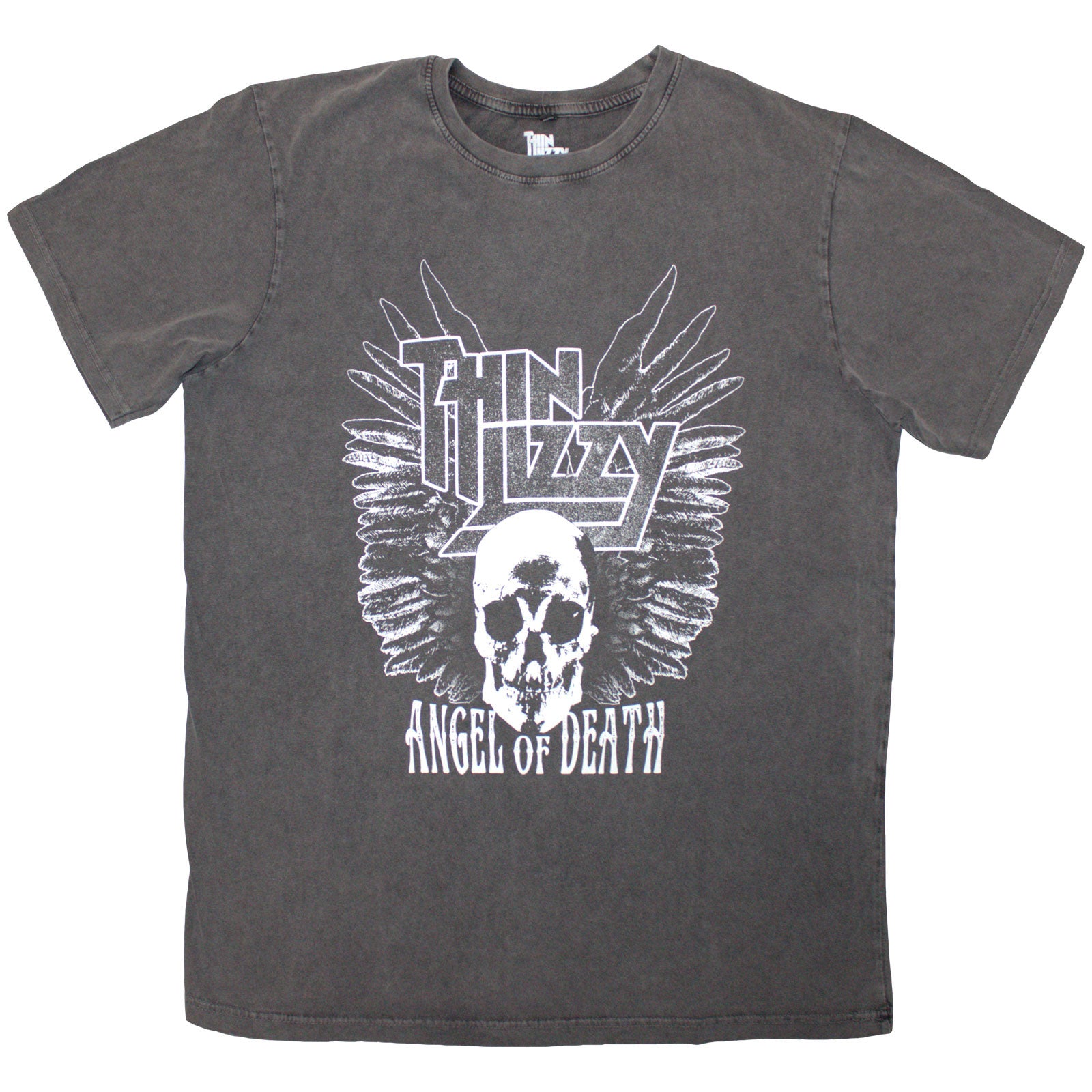 Thin Lizzy Unisex Stone Wash T-Shirt: Angel Of Death (Charcoal Grey)