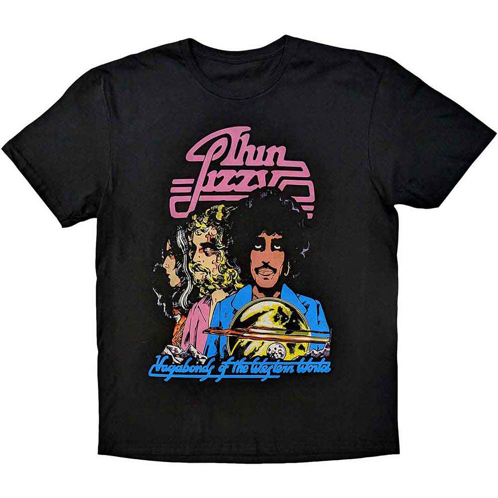 Thin Lizzy Unisex T-Shirt: Vagabonds of the Western World Tracklist (Black) (Back Print)