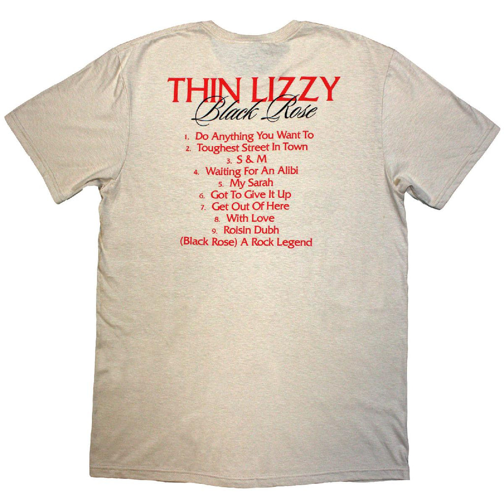 Thin Lizzy Unisex T-Shirt: Black Rose Tracklist (Natural) (Back Print)