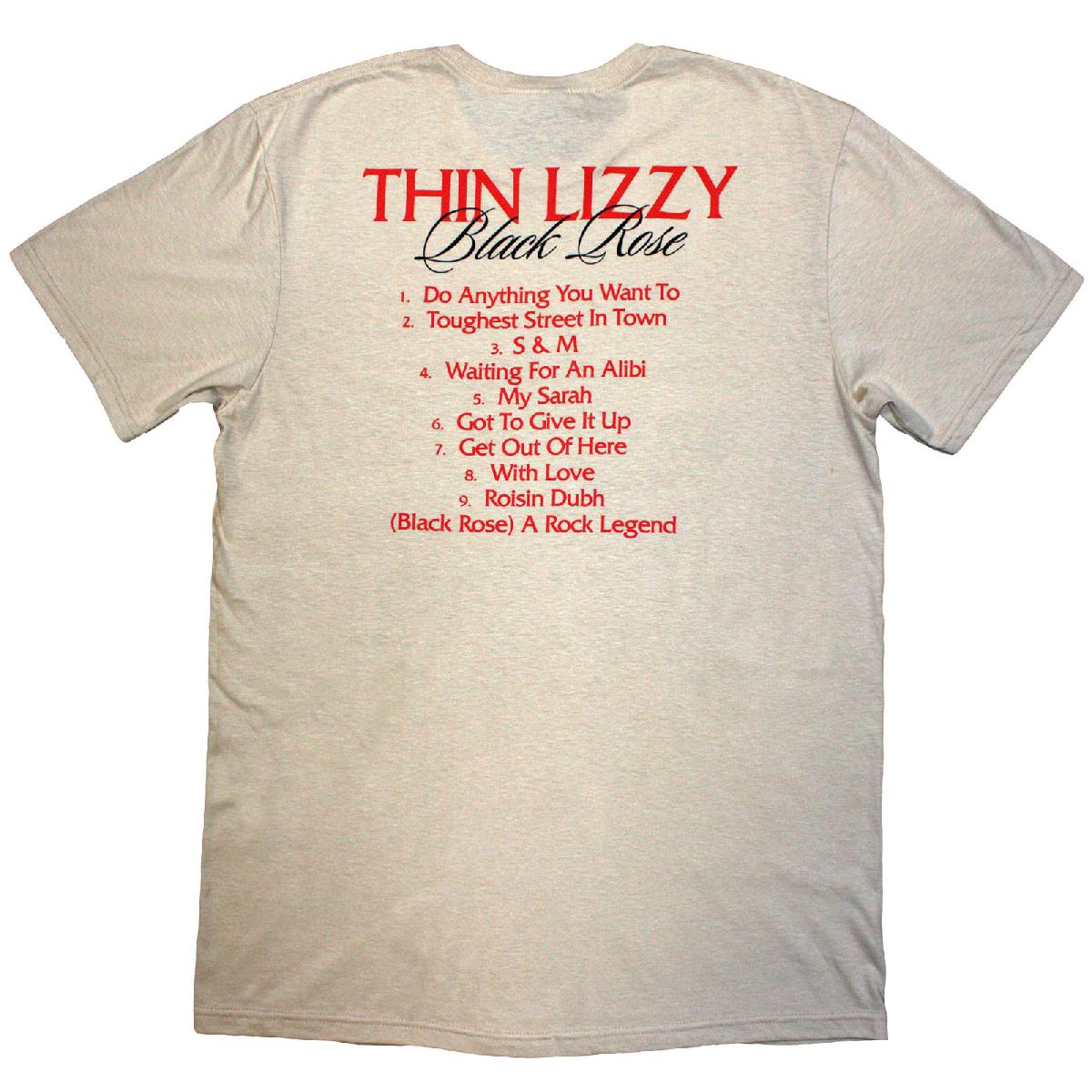 Thin Lizzy Unisex T-Shirt: Black Rose Tracklist (Natural) (Back Print)