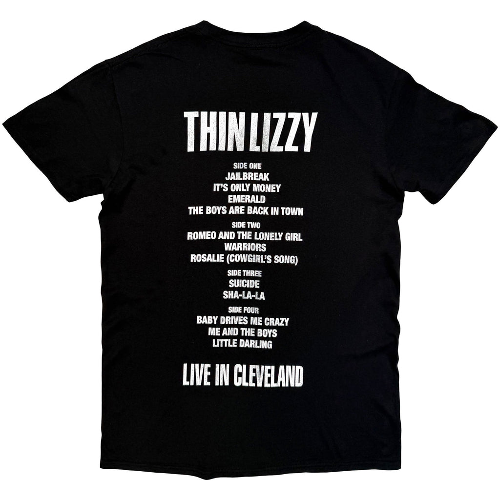 Thin Lizzy Unisex T-Shirt: Jailbreak Flyer Cleveland '76 (Black) (Back Print)