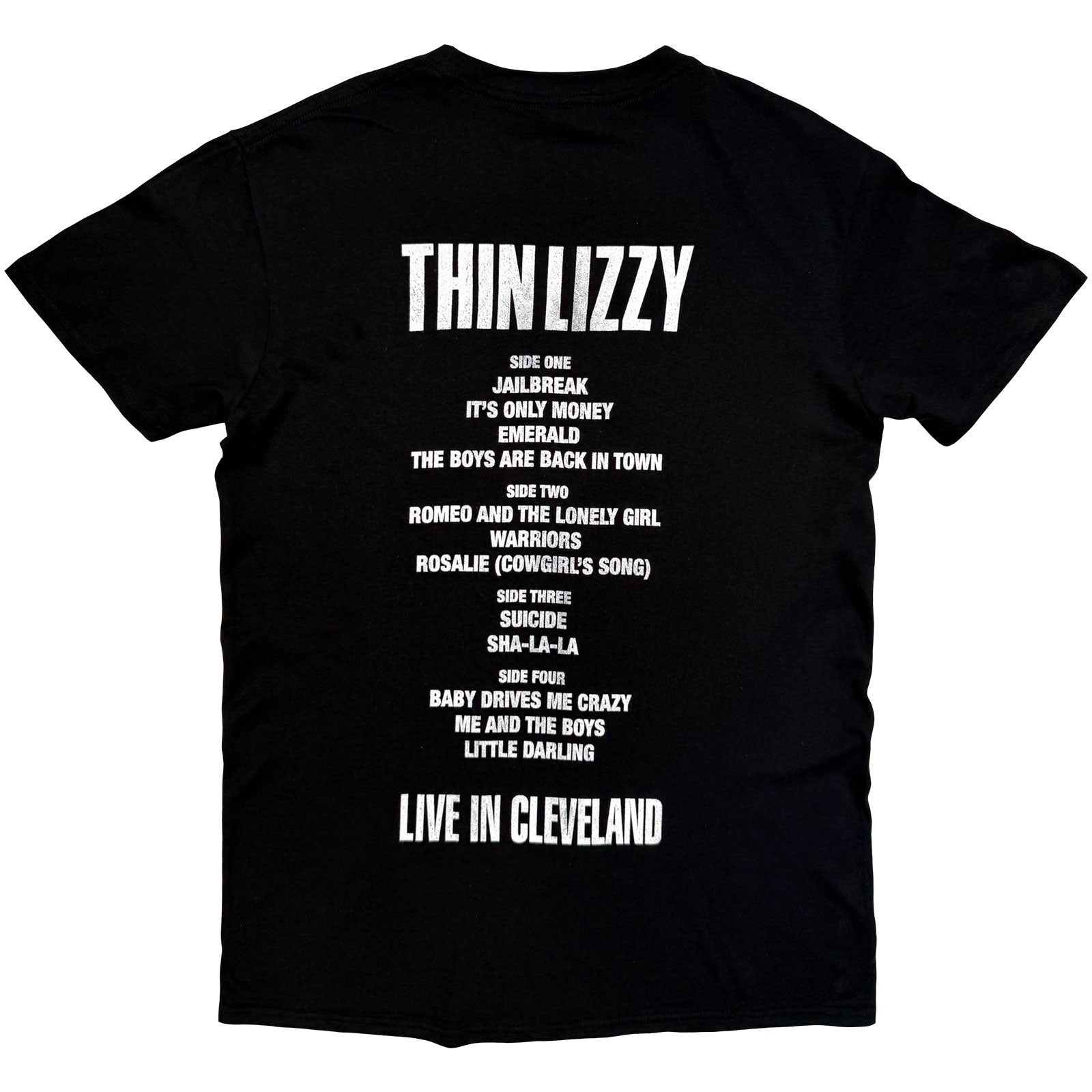 Thin Lizzy Unisex T-Shirt: Jailbreak Flyer Cleveland '76 (Black) (Back Print)