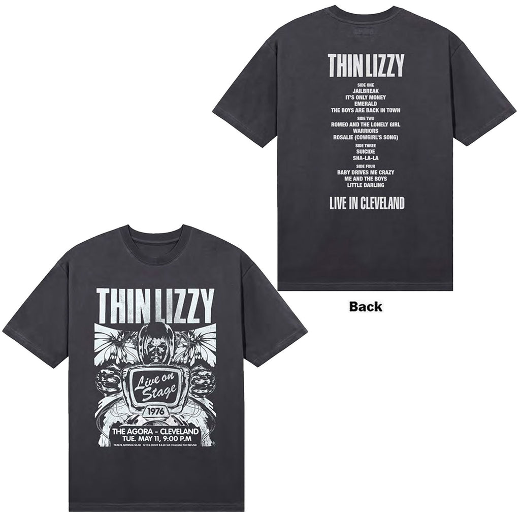 Thin Lizzy Unisex T-Shirt: Cleveland '76 Ticket (Black) (Back Print)