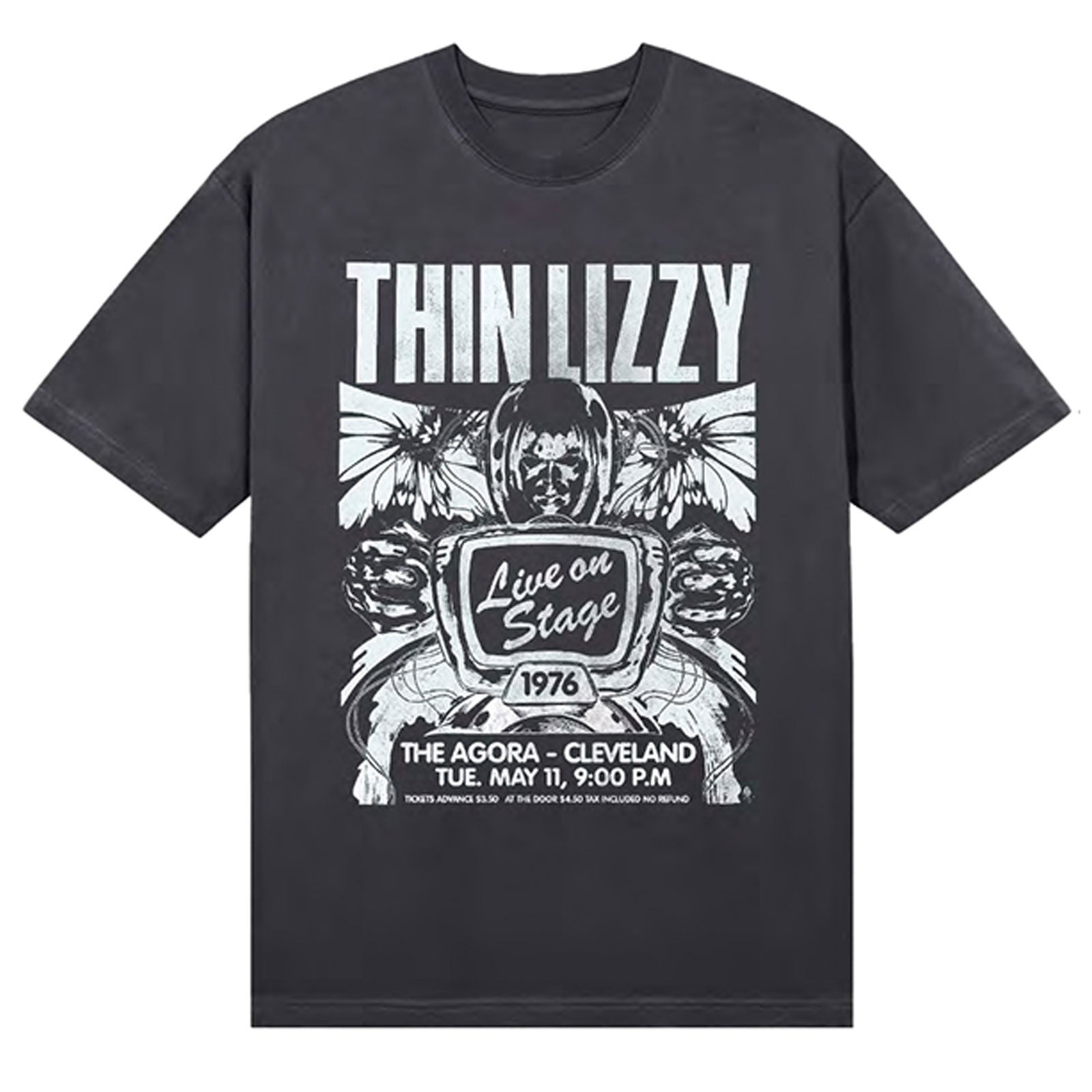Thin Lizzy Unisex T-Shirt: Cleveland '76 Ticket (Black) (Back Print)