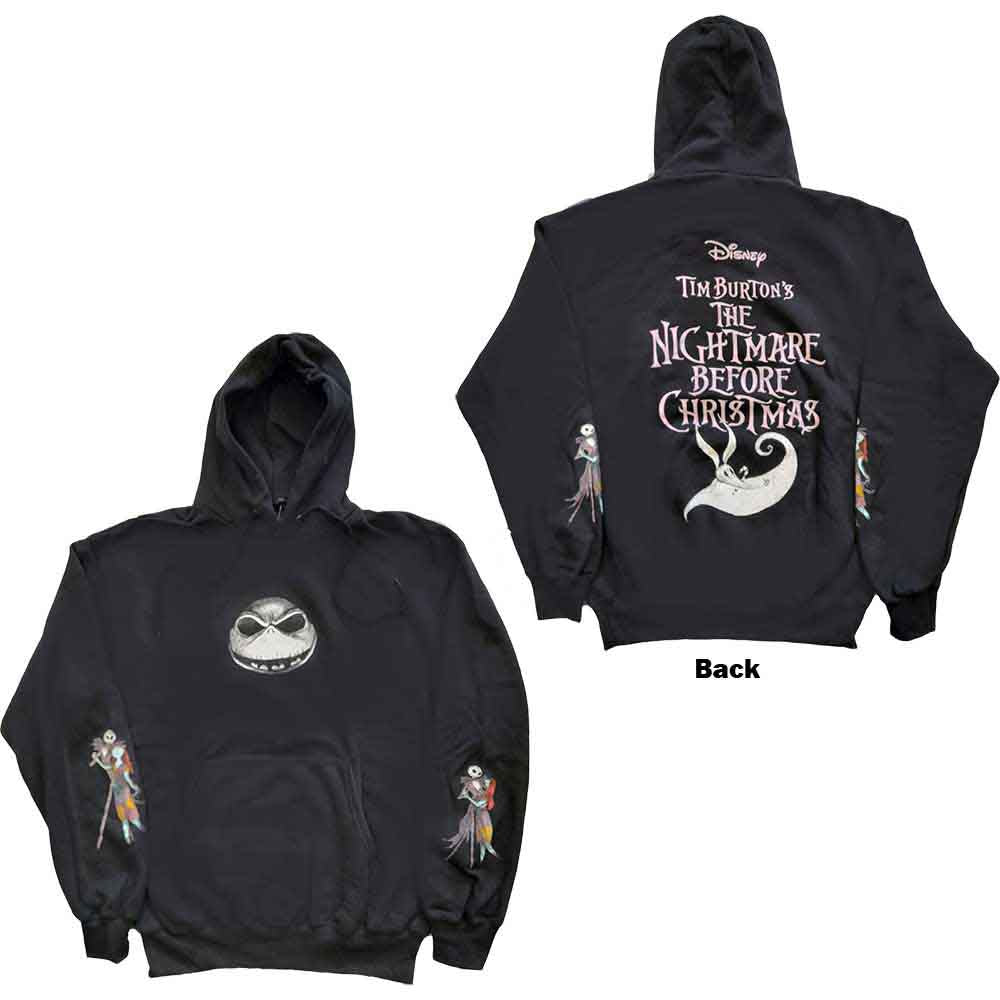 The Nightmare Before Christmas Unisex Pullover Hoodie: Jack & Sally Dancing (Black) (Back Print & Sleeve Print)