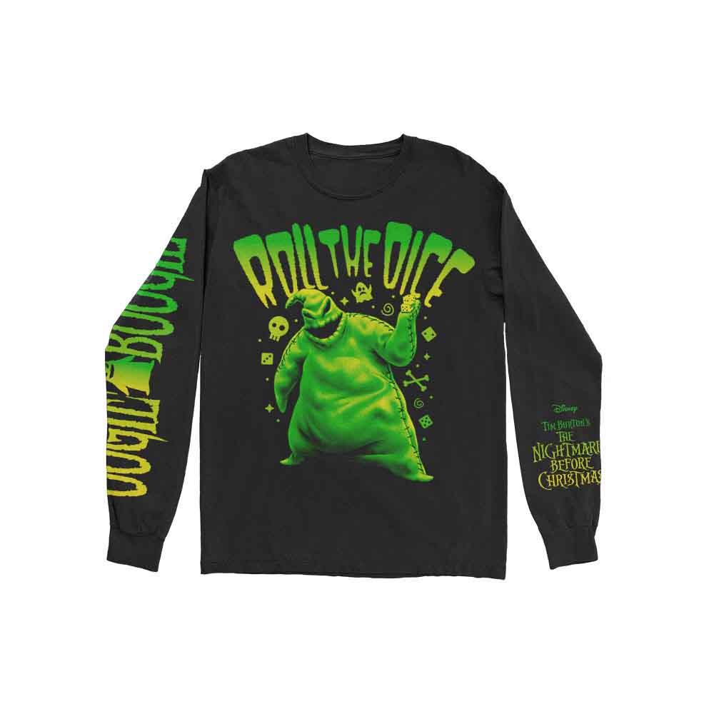 The Nightmare Before Christmas Unisex Long Sleeve T-Shirt: Roll The Dice (Black) (Sleeve Print)