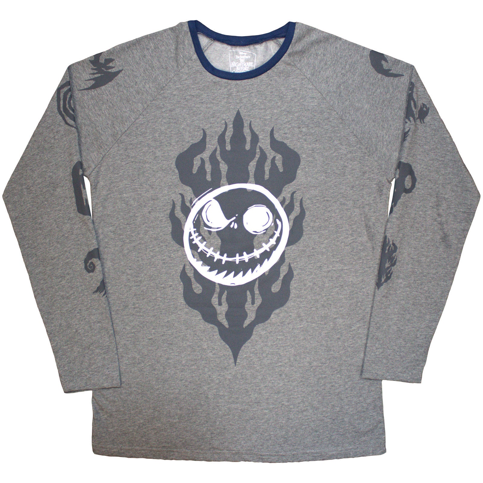 The Nightmare Before Christmas Unisex Long Sleeve T-Shirt: Flaming Jack (Grey) (Embellished)