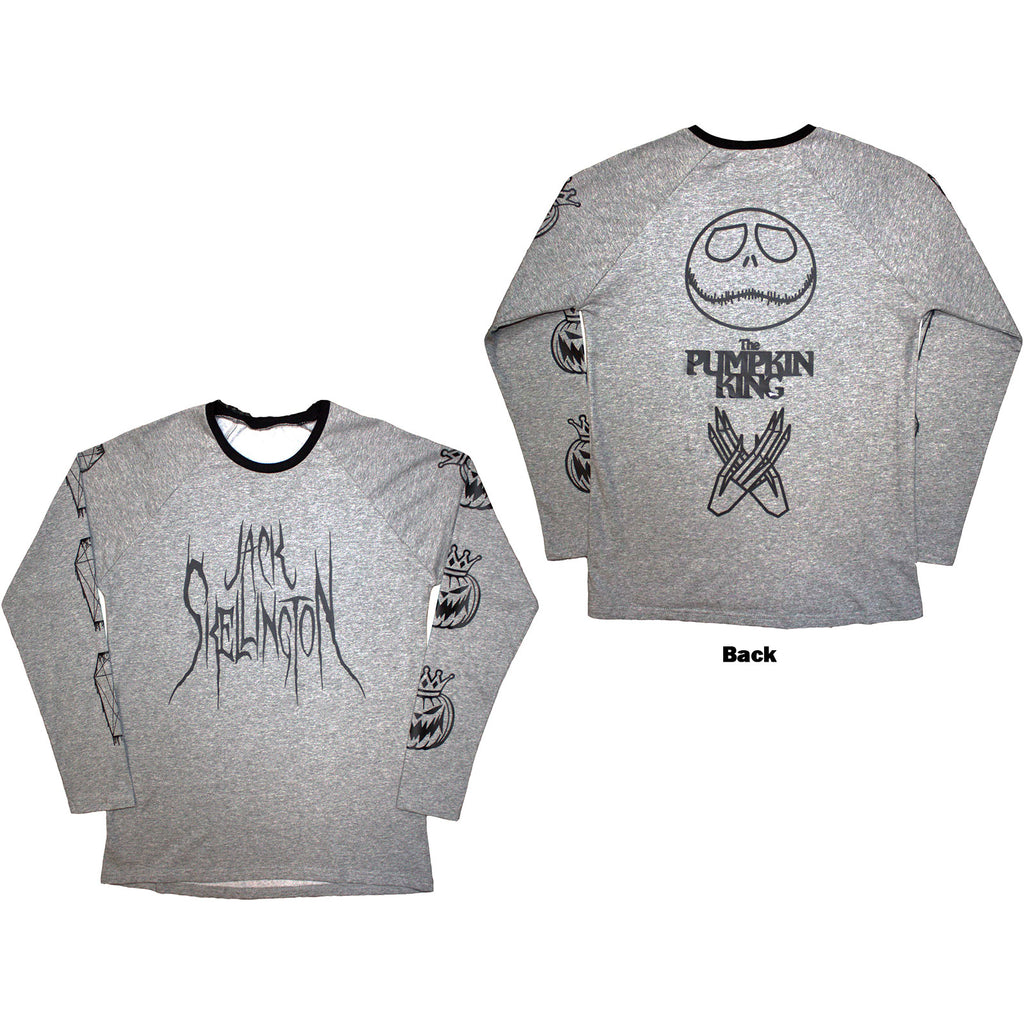 The Nightmare Before Christmas Unisex Long Sleeve T-Shirt: Pumpkin King (Grey) (Back Print & Embellished)