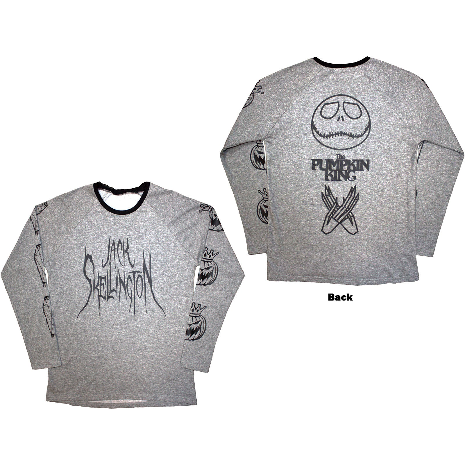 The Nightmare Before Christmas Unisex Long Sleeve T-Shirt: Pumpkin King (Grey) (Back Print & Embellished)