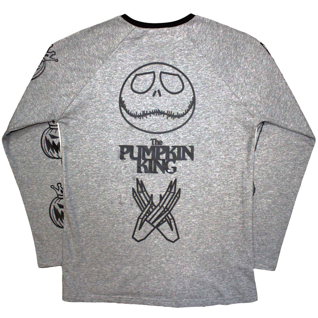 The Nightmare Before Christmas Unisex Long Sleeve T-Shirt: Pumpkin King (Grey) (Back Print & Embellished)
