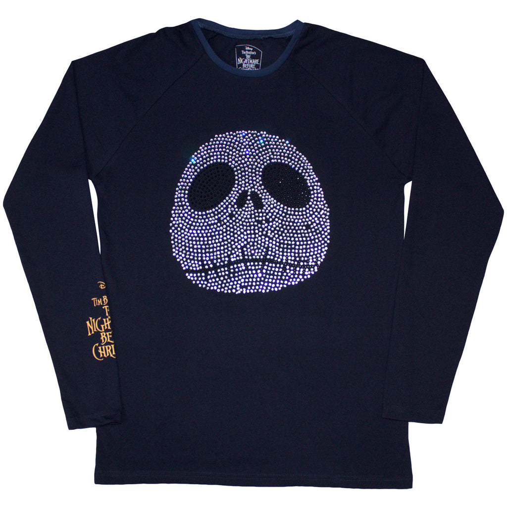 The Nightmare Before Christmas Unisex Long Sleeve T-Shirt: Rhinestone Jack (Navy Blue) (Embellished)