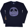 The Nightmare Before Christmas Unisex Long Sleeve T-Shirt: Rhinestone Jack (Navy Blue) (Embellished)