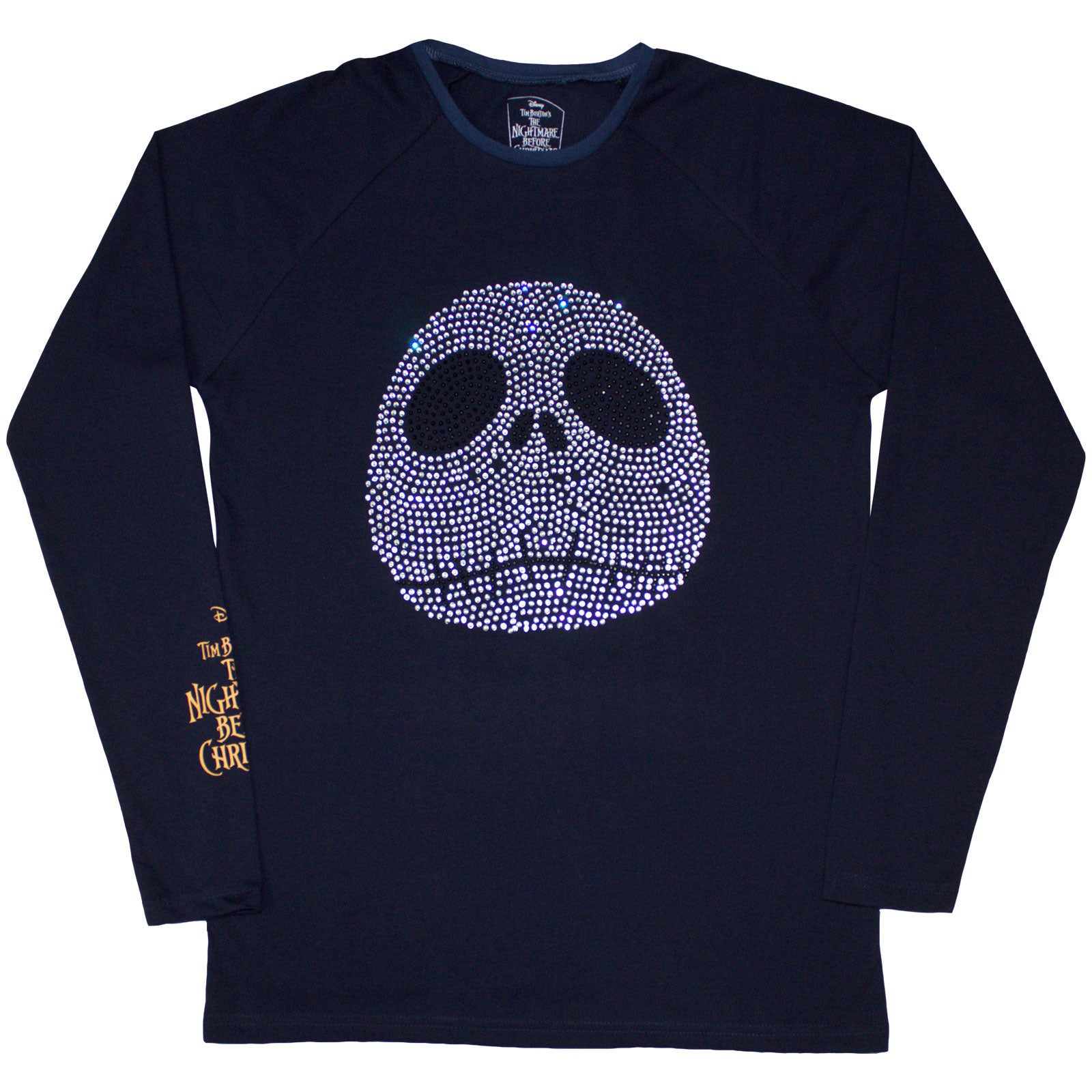 The Nightmare Before Christmas Unisex Long Sleeve T-Shirt: Rhinestone Jack (Navy Blue) (Embellished)