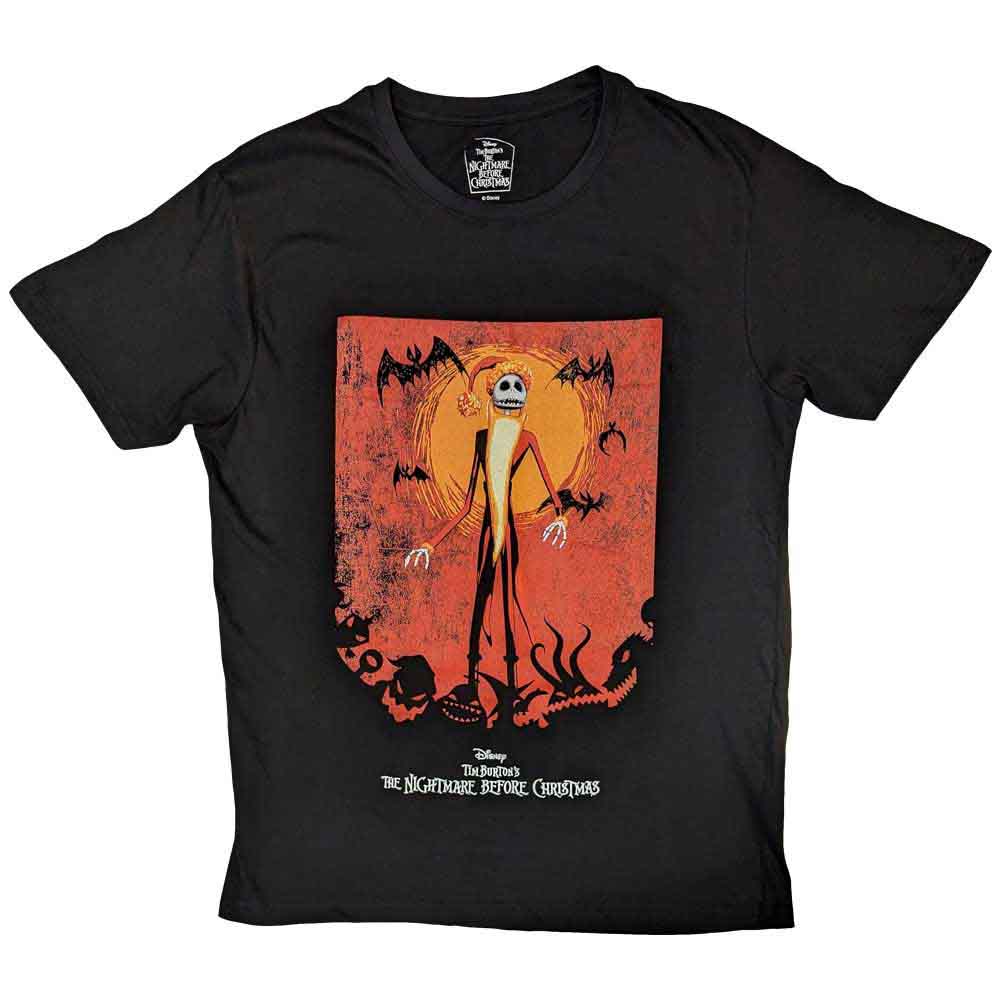 The Nightmare Before Christmas Unisex T-Shirt: Jack Orange Sun & Logo (Black)