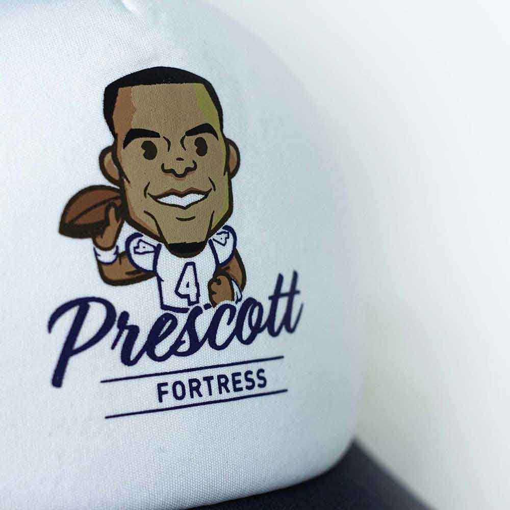 Tokyo Time Unisex Mesh Back Cap: NFLPA Dak Prescott Emoji (White & Navy Blue)