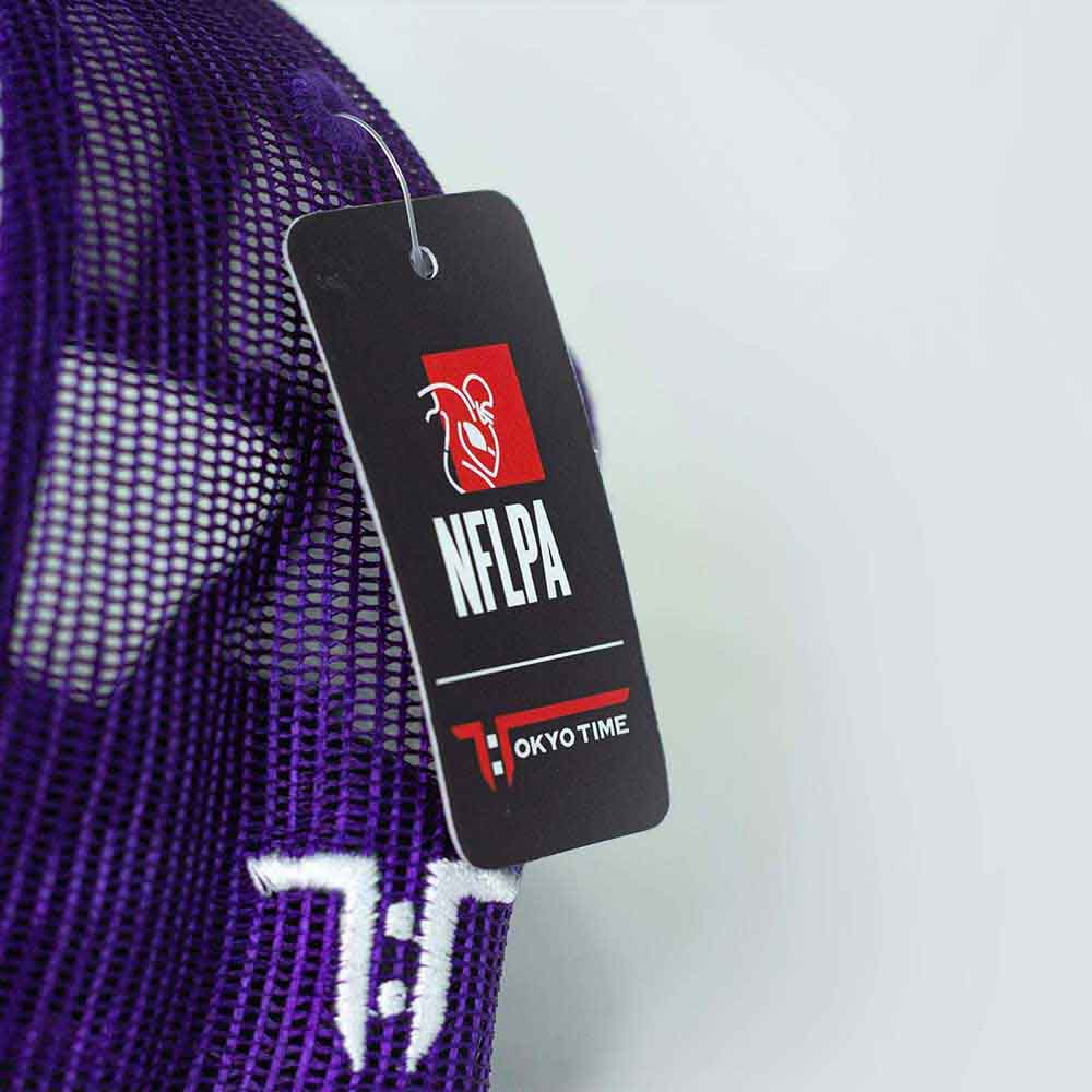 Tokyo Time Unisex Mesh Back Cap: NFLPA Lamar Jackson Emoji (White & Purple)