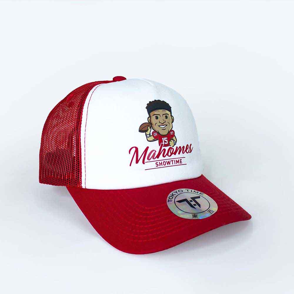 Tokyo Time Unisex Mesh Back Cap: NFLPA Patrick Mahomes Emoji (White & Red)