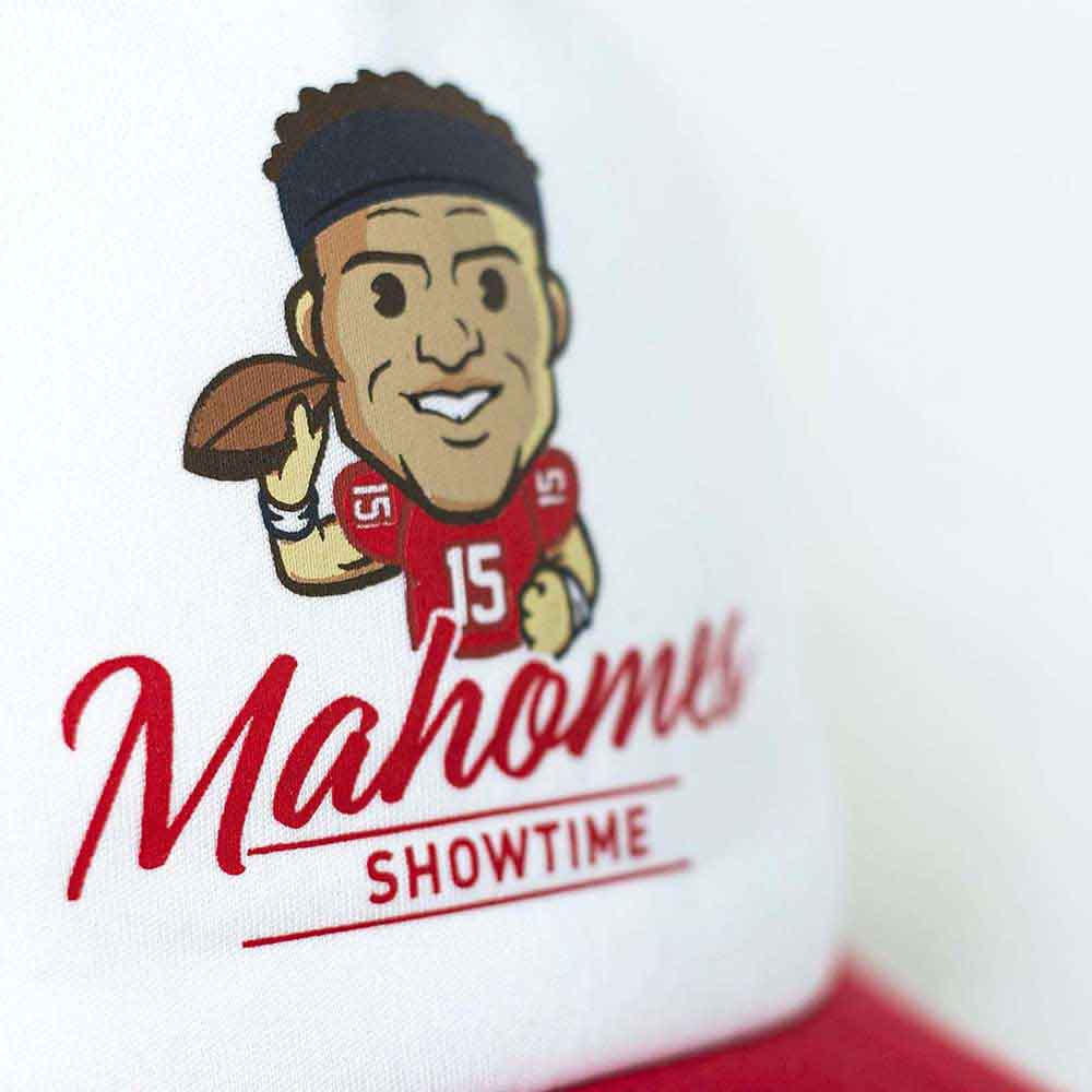 Tokyo Time Unisex Mesh Back Cap: NFLPA Patrick Mahomes Emoji (White & Red)