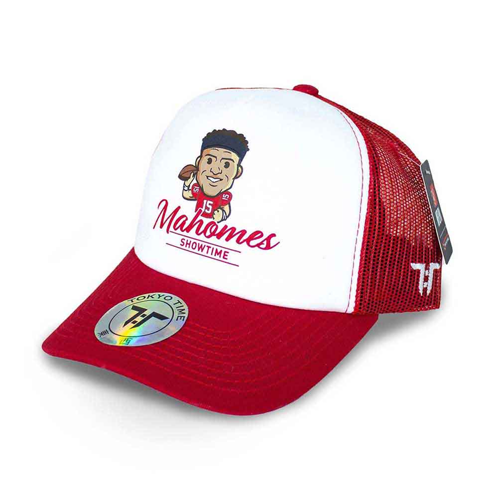 Tokyo Time Unisex Mesh Back Cap: NFLPA Patrick Mahomes Emoji (White & Red)