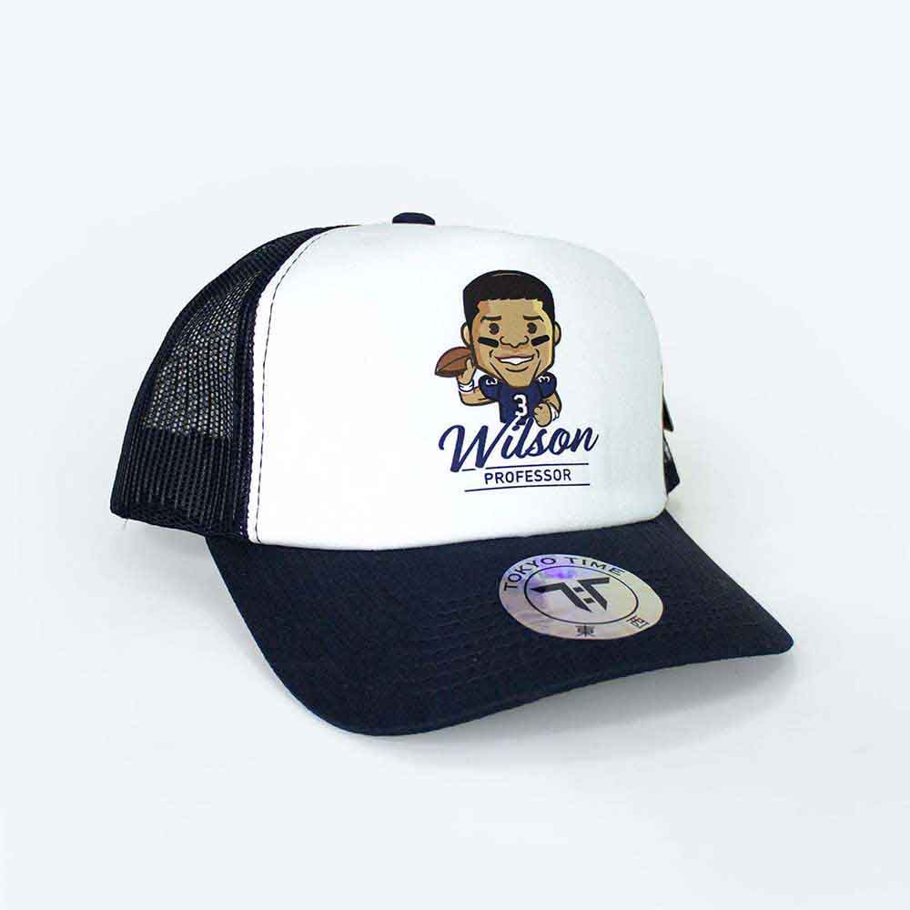 Tokyo Time Unisex Mesh Back Cap: NFLPA Russell Wilson Emoji (White & Navy Blue)