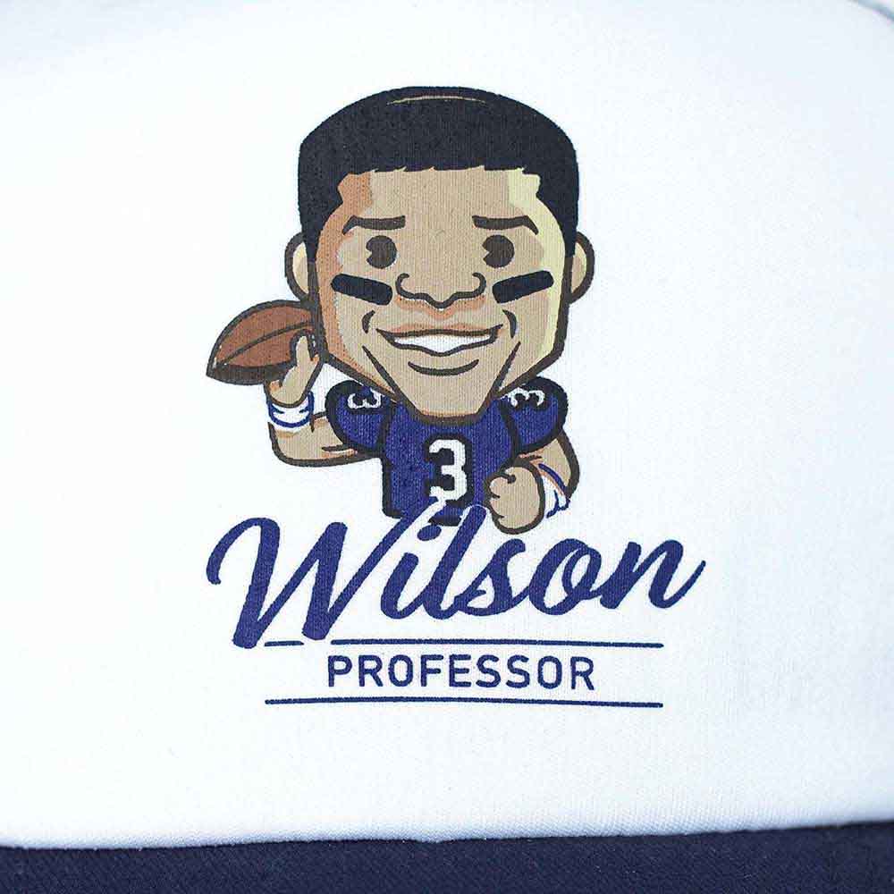 Tokyo Time Unisex Mesh Back Cap: NFLPA Russell Wilson Emoji (White & Navy Blue)