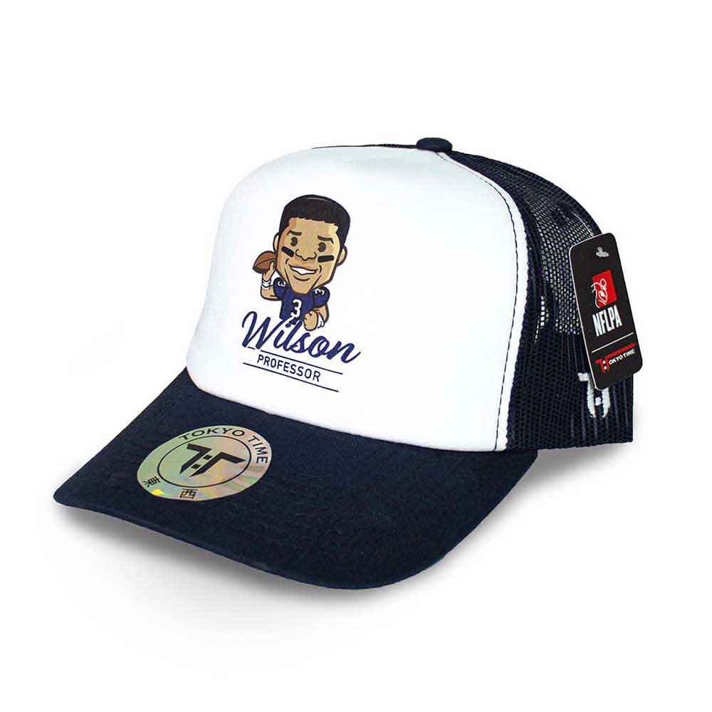 Tokyo Time Unisex Mesh Back Cap: NFLPA Russell Wilson Emoji (White & Navy Blue)